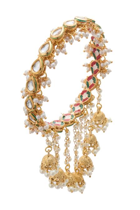 Just Shradhas White Pearls, Stones Natural Embellished Bangle Online at Aza Fashions Just Shradhas_White Pearls, Stones Natural Embellished Bangle _Online_at_Aza_Fashions