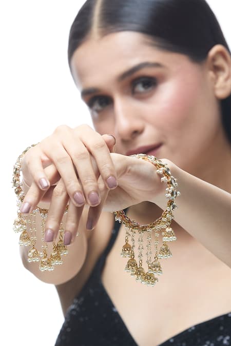 Buy Just Shradhas White Pearls, Stones Natural Embellished Bangle Online at Aza Fashions Buy_Just Shradhas_White Pearls, Stones Natural Embellished Bangle _Online_at_Aza_Fashions