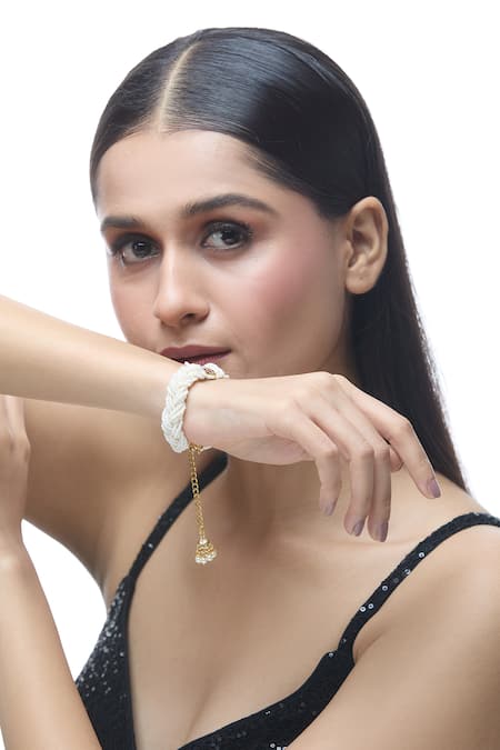 Just Shradhas Red Pearls, Stones Natural Embellished Bracelet Online at Aza Fashions Just Shradhas_Red Pearls, Stones Natural Embellished Bracelet _Online_at_Aza_Fashions