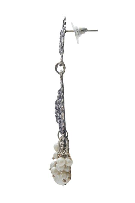 Buy Just Shradhas Silver Plated Pearls Embellished Dangler Earrings Online at Aza Fashions Buy_Just Shradhas_Silver Plated Pearls Embellished Dangler Earrings _Online_at_Aza_Fashions