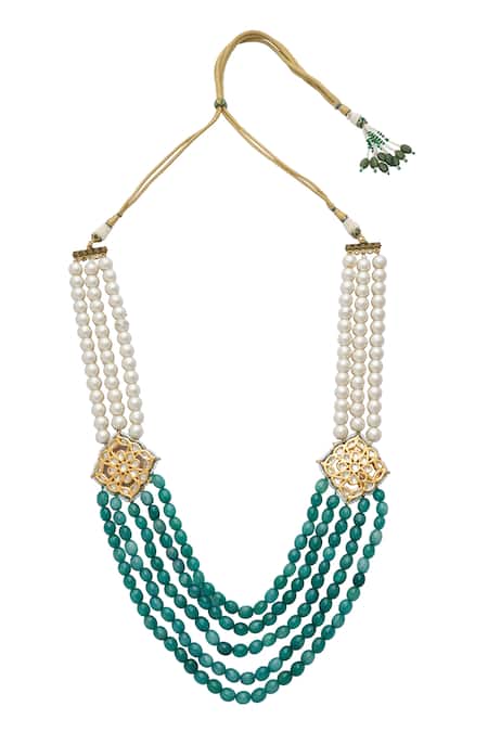 Shop Just Shradhas Green Layered Stone Work Necklace at Aza Fashions Shop_Just Shradhas_Green Layered Stone Work Necklace _at_Aza_Fashions