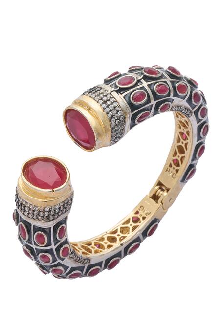 Shop Just Shradhas Multi Color Stones Geometric Carved Kada Online at Aza Fashions Shop_Just Shradhas_Multi Color Stones Geometric Carved Kada _Online_at_Aza_Fashions