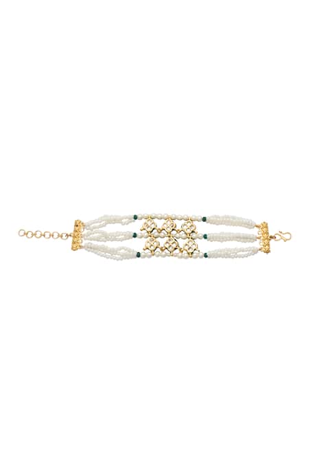 Shop Just Shradhas Gold Plated Stones, Beads Floret Carved Bracelet at Aza Fashions Shop_Just Shradhas_Gold Plated Stones, Beads Floret Carved Bracelet _at_Aza_Fashions