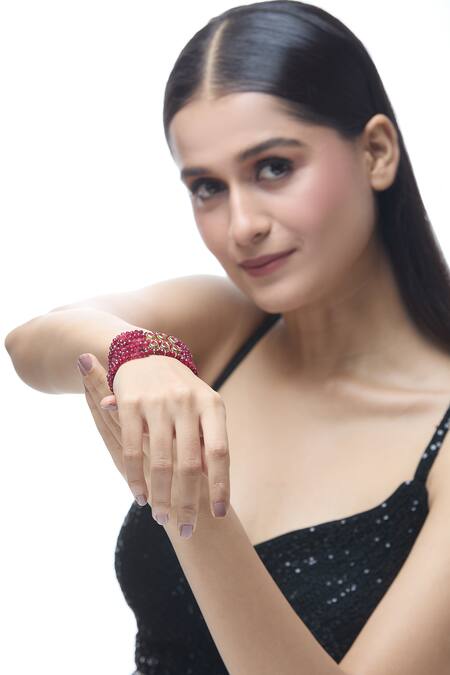 Just Shradhas Red Stones Layered Bracelet Online at Aza Fashions Just Shradhas_Red Stones Layered Bracelet _Online_at_Aza_Fashions