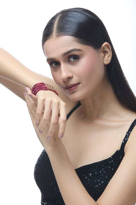Buy Just Shradhas Red Stones Layered Bracelet Online at Aza Fashions Buy_Just Shradhas_Red Stones Layered Bracelet _Online_at_Aza_Fashions