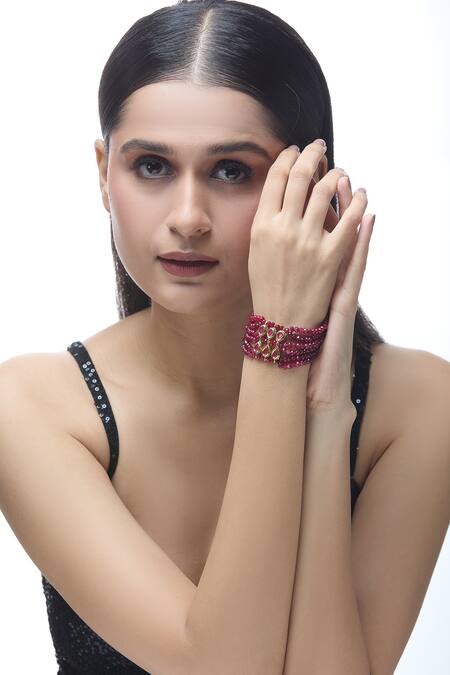 Shop Just Shradhas Red Stones Layered Bracelet Online at Aza Fashions Shop_Just Shradhas_Red Stones Layered Bracelet _Online_at_Aza_Fashions