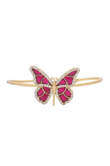 Shop Just Shradhas Magenta Stones Butterfly Carved Bracelet at Aza Fashions Shop_Just Shradhas_Magenta Stones Butterfly Carved Bracelet _at_Aza_Fashions
