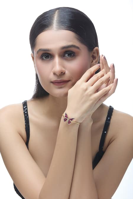 Just Shradhas Magenta Stones Butterfly Carved Bracelet Online at Aza Fashions Just Shradhas_Magenta Stones Butterfly Carved Bracelet _Online_at_Aza_Fashions