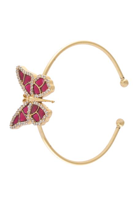 Shop Just Shradhas Magenta Stones Butterfly Carved Bracelet Online at Aza Fashions Shop_Just Shradhas_Magenta Stones Butterfly Carved Bracelet _Online_at_Aza_Fashions