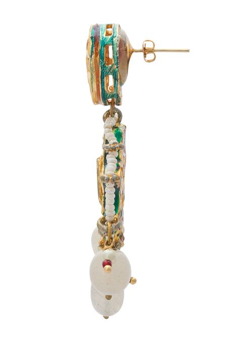 Buy Just Shradhas Gold Plated Stones Mandala Carved Earrings Online at Aza Fashions Buy_Just Shradhas_Gold Plated Stones Mandala Carved Earrings _Online_at_Aza_Fashions