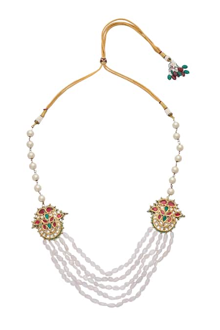 Shop Just Shradhas Multi Color Gold Toned Layered Necklace With Pearl And at Aza Fashions Shop_Just Shradhas_Multi Color Gold Toned Layered Necklace With Pearl And _at_Aza_Fashions
