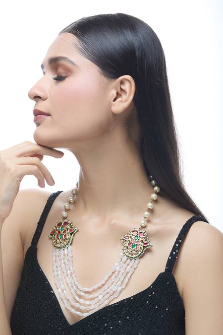 Buy Just Shradhas Multi Color Gold Toned Layered Necklace With Pearl And Online at Aza Fashions Buy_Just Shradhas_Multi Color Gold Toned Layered Necklace With Pearl And _Online_at_Aza_Fashions