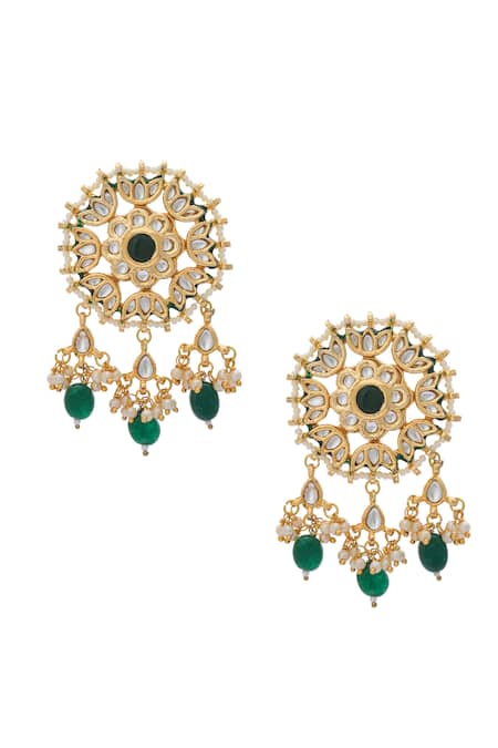 Just Shradhas_Multi Color Pearls, Stones Embellished Layered Pendant Necklace Set _Online_at_Aza_Fashions