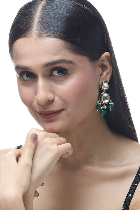 Shop_Just Shradhas_Multi Color Pearls, Stones Natural Embellished Earrings _Online_at_Aza_Fashions