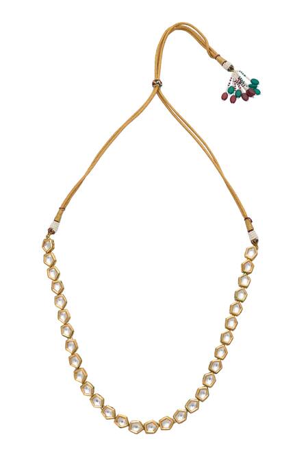 Just Shradhas_Gold Plated Stones Studded Necklace Set _at_Aza_Fashions