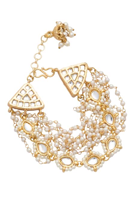 Shop_Just Shradhas_Gold Plated Pearls, Stones Studded Bracelet _at_Aza_Fashions