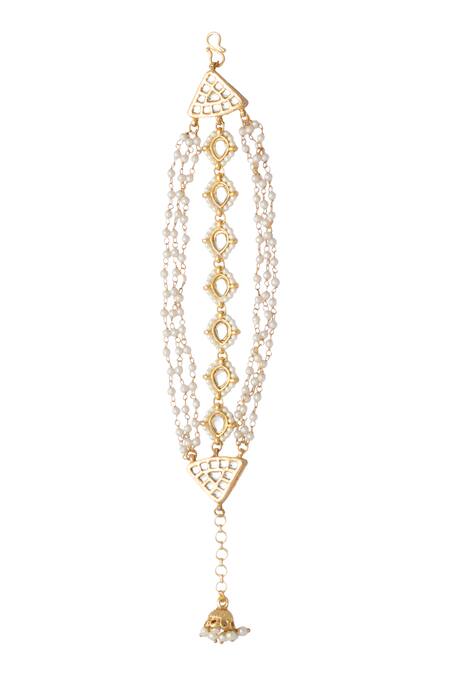 Just Shradhas_Gold Plated Pearls, Stones Studded Bracelet _Online_at_Aza_Fashions