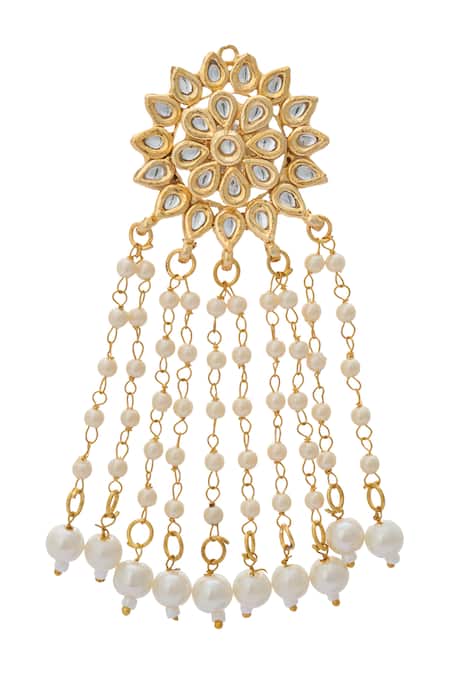 Buy_Just Shradhas_Gold Plated Pearls, Stones Floral Carved Earrings _Online_at_Aza_Fashions