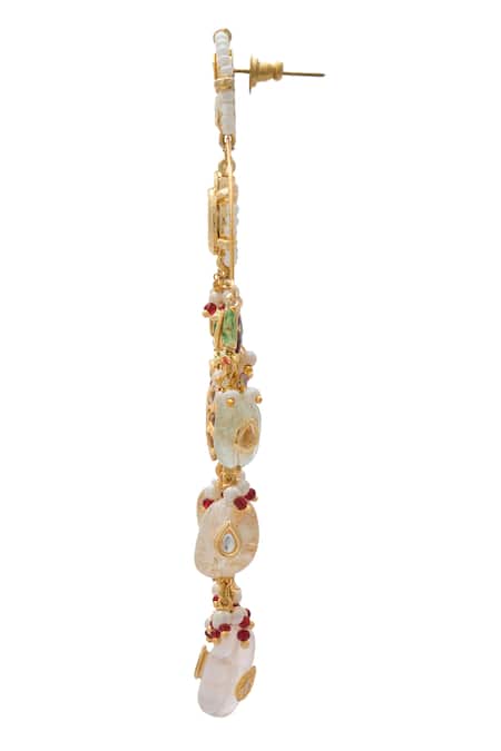 Buy_Just Shradhas_Multi Color Pearls, Stones Floral Carved Cutwork Earrings _Online_at_Aza_Fashions