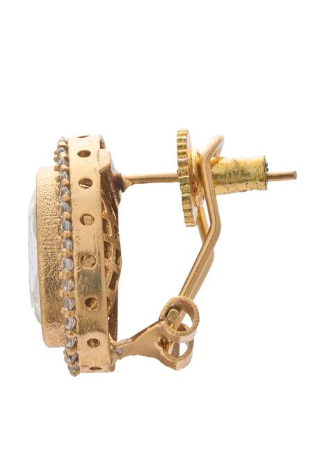 Buy_Just Shradhas_Gold Plated Crystals, Stones Oval Shaped Stud Earrings _Online_at_Aza_Fashions