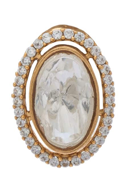 Just Shradhas_Gold Plated Crystals, Stones Oval Shaped Stud Earrings _at_Aza_Fashions