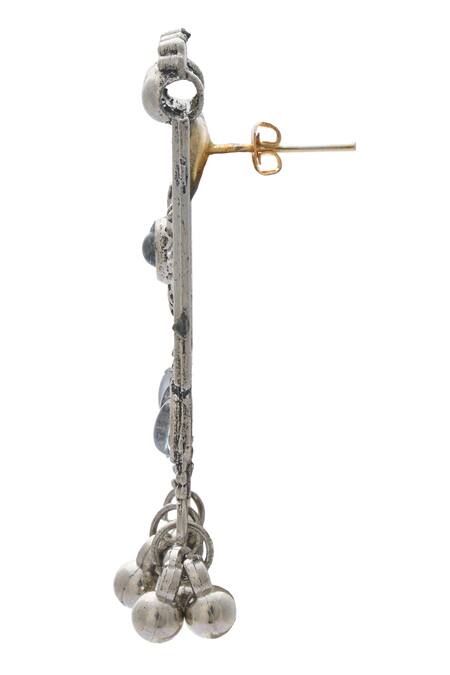 Just Shradhas Silver Plated Gota Patti, Stones Floral Carved Oxidised Necklace Set Online at Aza Fashions Just Shradhas_Silver Plated Gota Patti, Stones Floral Carved Oxidised Necklace Set _Online_at_Aza_Fashions