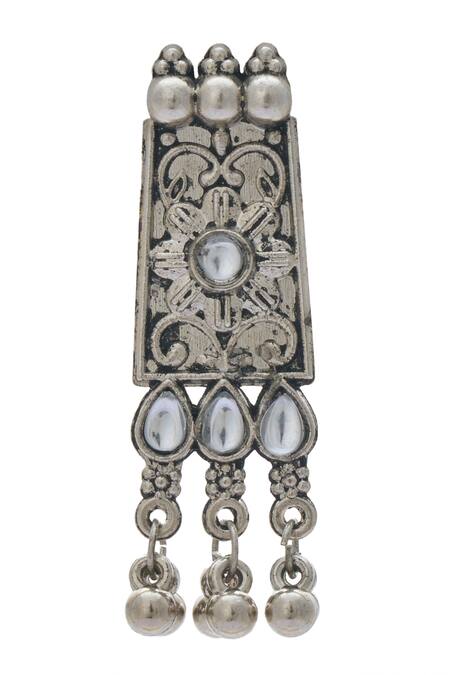 Just Shradhas Silver Plated Gota Patti, Stones Floral Carved Oxidised Necklace Set at Aza Fashions Just Shradhas_Silver Plated Gota Patti, Stones Floral Carved Oxidised Necklace Set _at_Aza_Fashions