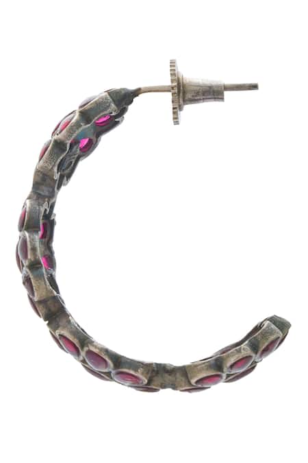 Buy_Just Shradhas_Gold Plated Stones Floral Carved Hoops _Online_at_Aza_Fashions