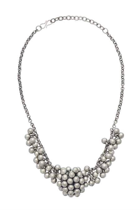 Shop Just Shradhas Silver Plated Ghungroo Embellished Necklace at Aza Fashions Shop_Just Shradhas_Silver Plated Ghungroo Embellished Necklace _at_Aza_Fashions