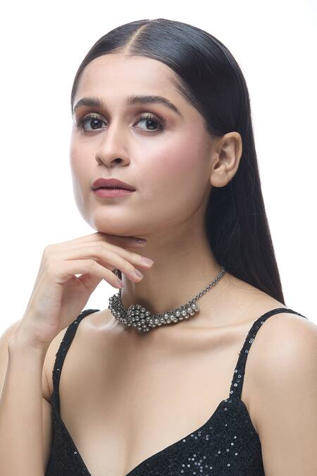 Just Shradhas Silver Plated Ghungroo Embellished Necklace Online at Aza Fashions Just Shradhas_Silver Plated Ghungroo Embellished Necklace _Online_at_Aza_Fashions