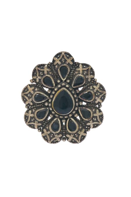 Just Shradhas_Silver Plated Floral Carved Earrings _at_Aza_Fashions