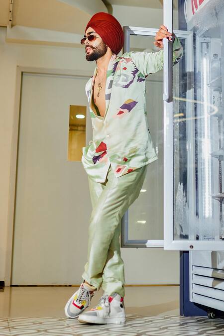 Shop Nirmooha Green Modal, Satin Patola Print Shirt Online at Aza Fashions Shop_Nirmooha_Green Modal, Satin Patola Print Shirt _Online_at_Aza_Fashions