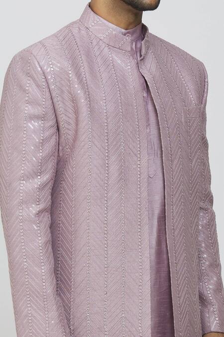 Shop_Priti Sahni_Purple Silk Sequins, Embroidery Sherwani Pant Set _Online_at_Aza_Fashions