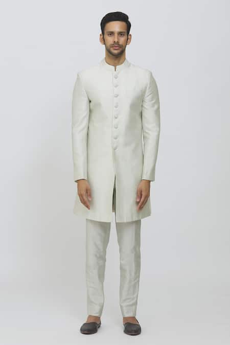 Priti Sahni Grey Silk Sequins, Embroidery Geometric Sherwani Set Online at Aza Fashions Priti Sahni_Grey Silk Sequins, Embroidery Geometric Sherwani Set _Online_at_Aza_Fashions