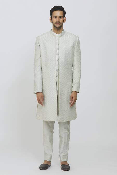 Buy Priti Sahni Grey Silk Sequins, Embroidery Geometric Sherwani Set Online at Aza Fashions Buy_Priti Sahni_Grey Silk Sequins, Embroidery Geometric Sherwani Set _Online_at_Aza_Fashions