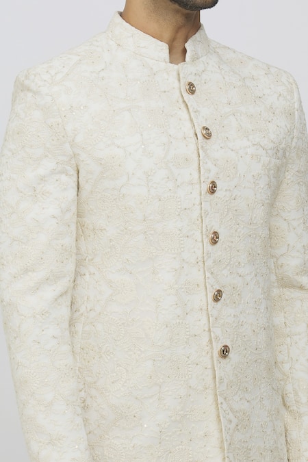 Buy_Priti Sahni_Ivory Georgette Sequins, Embroidery Jodhpuri Jacket And Trouser Set _Online_at_Aza_Fashions