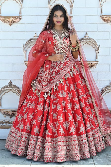 TANUSHAVY COUTURE Floral Dabka Embroidered Bridal Lehenga Set 