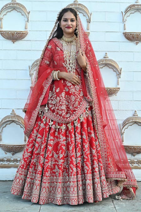 TANUSHAVY COUTURE Flower Dabka Embroidered Bridal Lehenga Set 