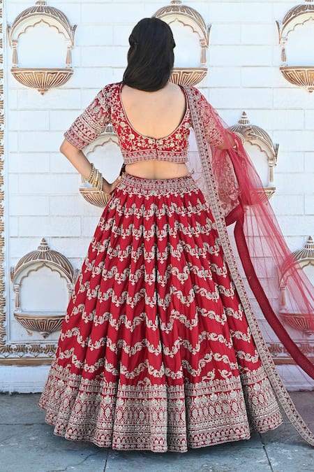 Tanushavy Couture Chevron Floral Embroidered Bridal Lehenga Set 