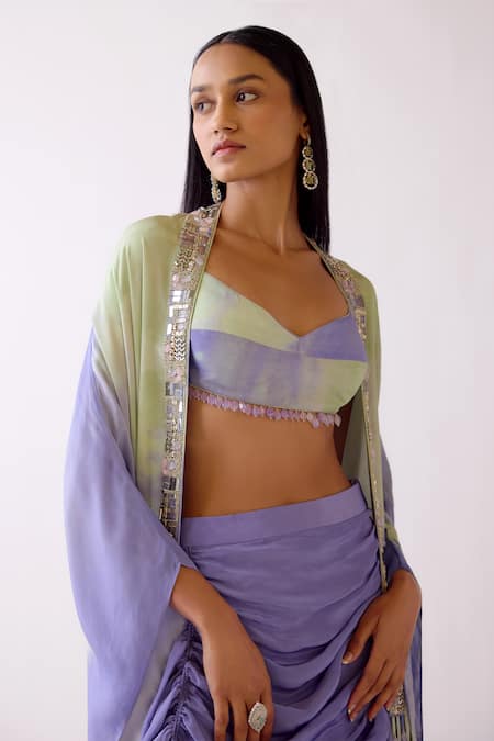 Buy Basanti - Kapde Aur Koffee Purple Crepe Beads, Mirrors Round Neck The Horizon Cape And Draped Skirt Set Online at Aza Fashions Buy_Basanti - Kapde Aur Koffee_Purple Crepe Beads, Mirrors Round Neck The Horizon Cape And Draped Skirt Set _Online_at_Aza_Fashions