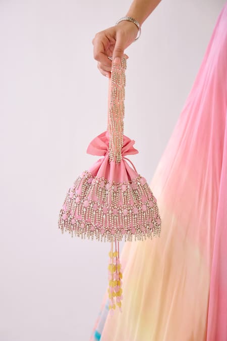 Buy_Basanti - Kapde Aur Koffee_Pink Crepe, Chiffon Crystals, Beads, Stones, The Sandscape Ombre Lehenga Set 