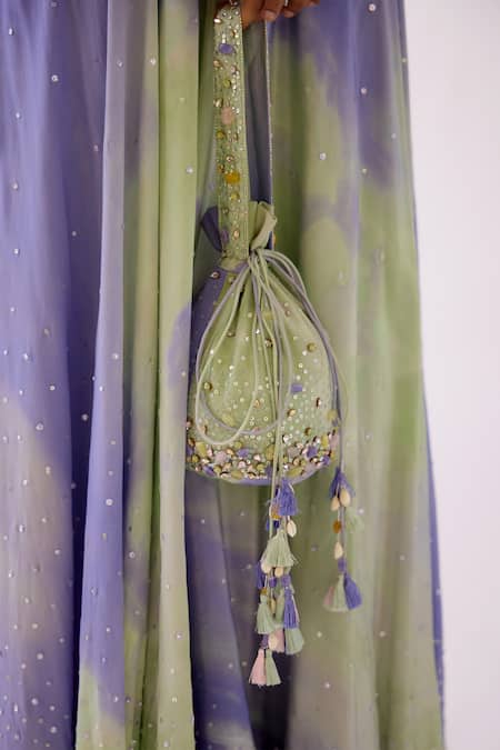 Shop_Basanti - Kapde Aur Koffee_Purple Crepe Sequins Sweetheart Neck The Gradient Glow Lehenga With Blouse_Online_at_Aza_Fashions