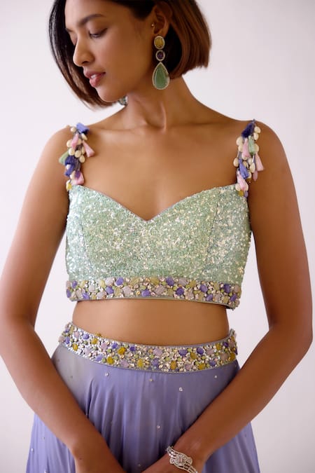 Basanti - Kapde Aur Koffee_Purple Crepe Sequins Sweetheart Neck The Gradient Glow Lehenga With Blouse_at_Aza_Fashions