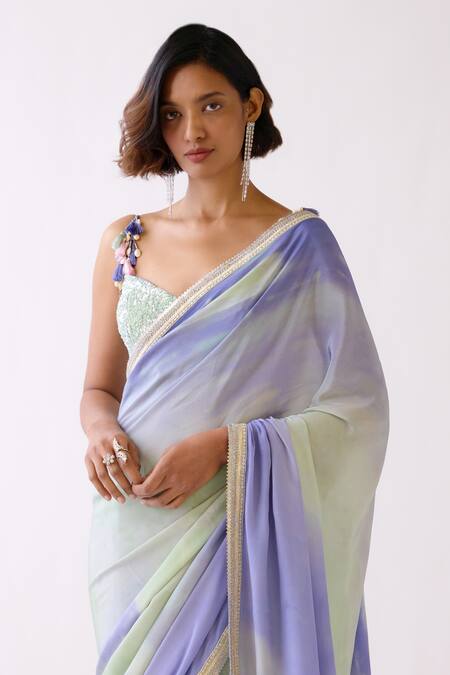Basanti - Kapde Aur Koffee_Purple Crepe Sequins, Stones, Beads The Sea Shell Horizon Saree With Blouse_Online_at_Aza_Fashions