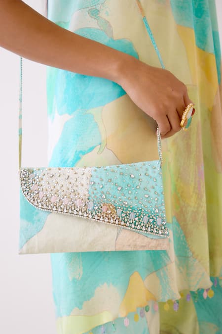 Basanti - Kapde Aur Koffee Blue Crepe Beads, Crystals Asymmetric Abstract Pattern Tunic With Sharara at Aza Fashions Basanti - Kapde Aur Koffee_Blue Crepe Beads, Crystals Asymmetric Abstract Pattern Tunic With Sharara _at_Aza_Fashions