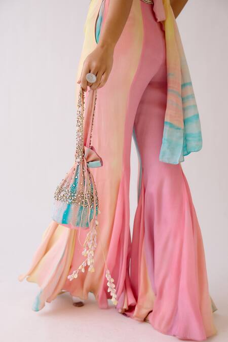 Shop_Basanti - Kapde Aur Koffee_Pink Crepe Beads, Stones, Crystals The Seaside Embroidered Blouse With Sharara_Online_at_Aza_Fashions