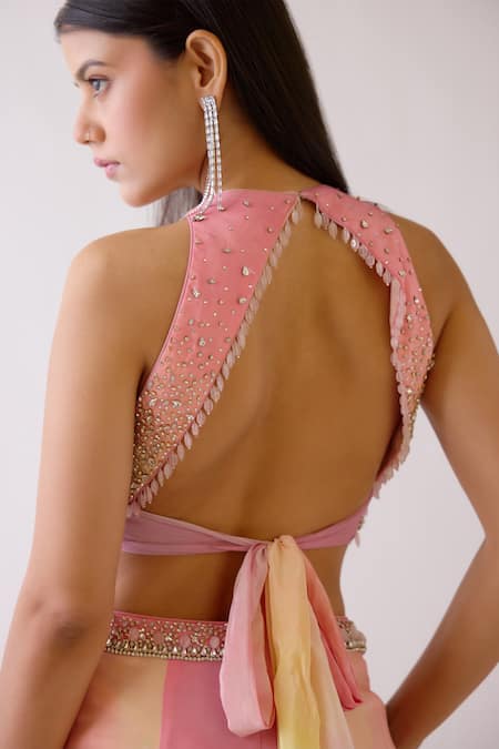 Basanti - Kapde Aur Koffee_Pink Crepe Beads, Stones, Crystals The Seaside Embroidered Blouse With Sharara_at_Aza_Fashions