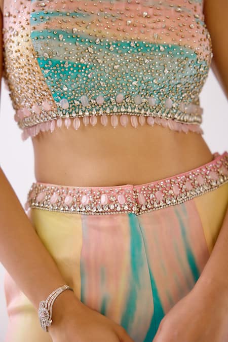 Buy_Basanti - Kapde Aur Koffee_Pink Crepe Beads, Stones, Crystals The Seaside Embroidered Blouse With Sharara