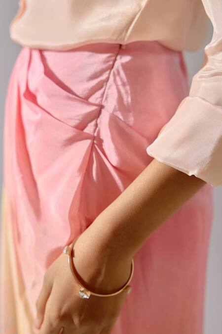 Shop_Basanti - Kapde Aur Koffee_Pink Crepe Sequins Collared Shirt With Ombre Draped Skirt_Online_at_Aza_Fashions