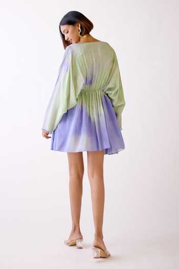Basanti Kapde aur Koffee_Purple Crepe V-neck The Gradient Glow Resort Dress _Online_at_Aza_Fashions
